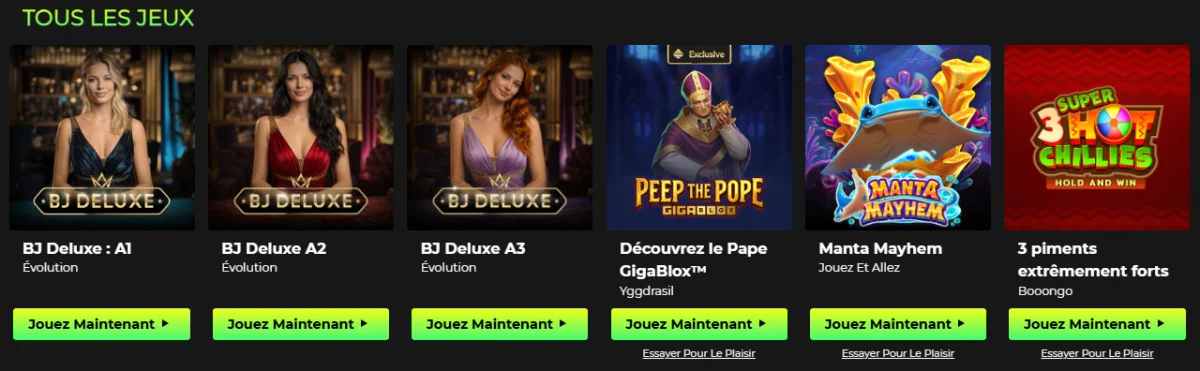 SpaceFortuna VIP catalogue de jeux de casino avec machines à sous et blackjack